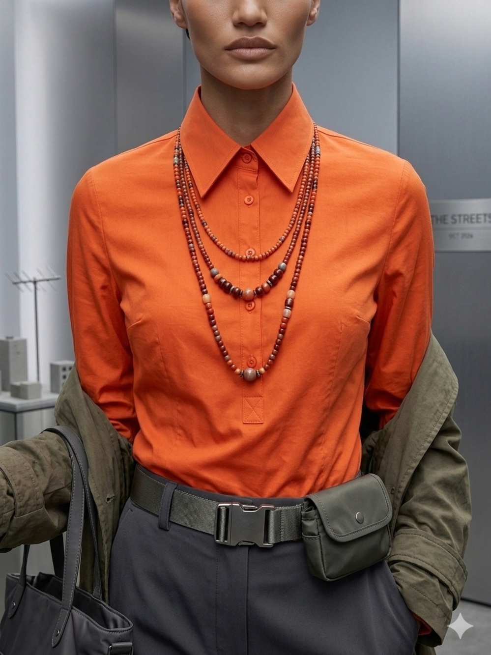 United Colors of Benetton Orange Cotton Stretch Popover Half Button Up Shirt - S